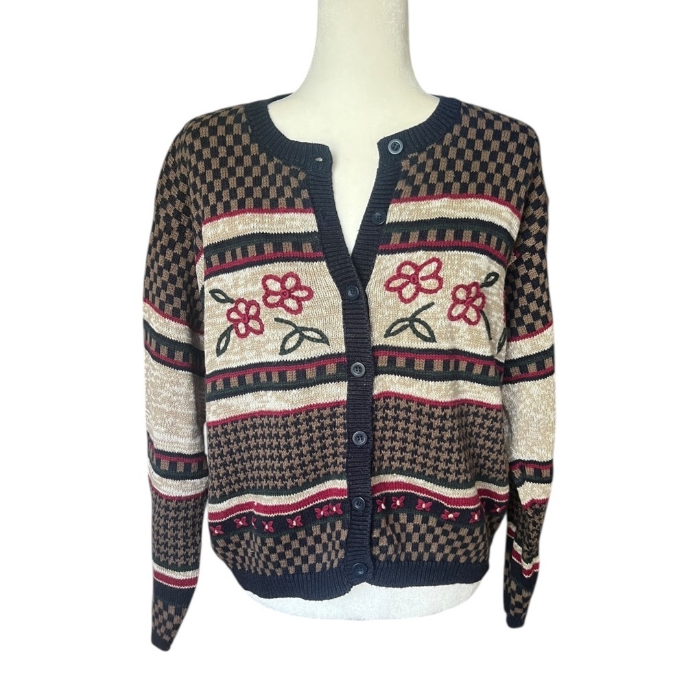 Vintage Paul Harris Designs Floral Knit Sweater Large Cotton-Blend